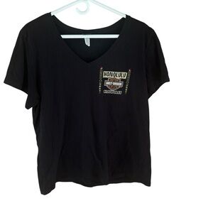 Harley Davidson Hawaii Honolulu Black Women’s T Shirt Size 2X V Neckline